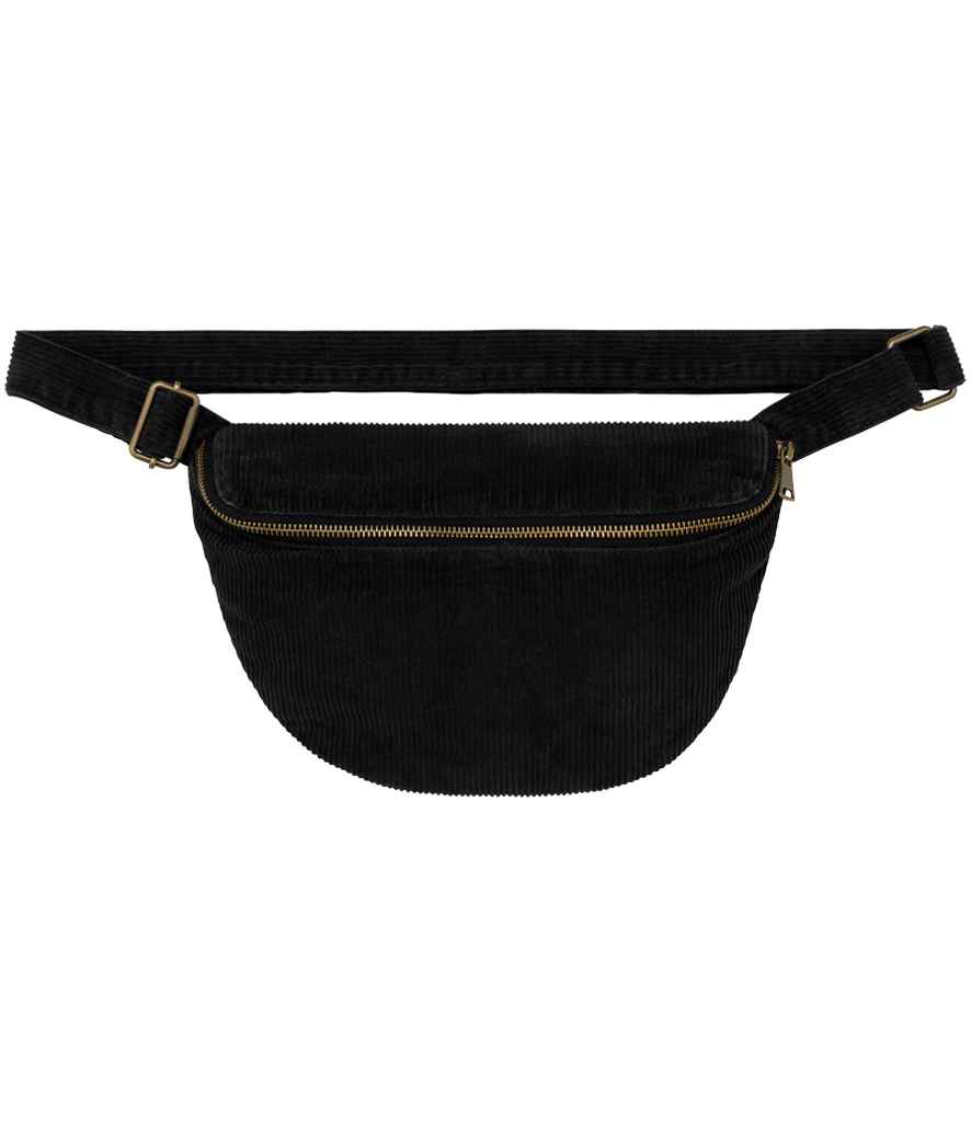Native Spirit Corduroy Faded Waist Bag in Washed Black, front view