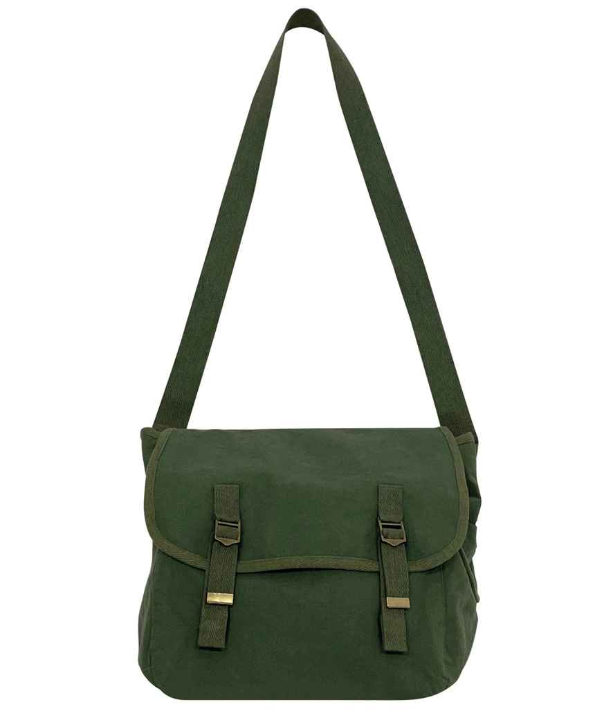 Native Spirit Faded Messenger Bag in Washed Organic Khaki, front view