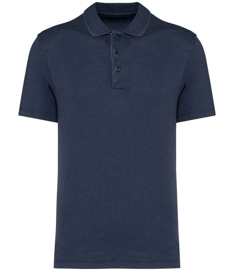 Native Spirit Washed Jersey Polo Shirt in Washed Navy, front view
