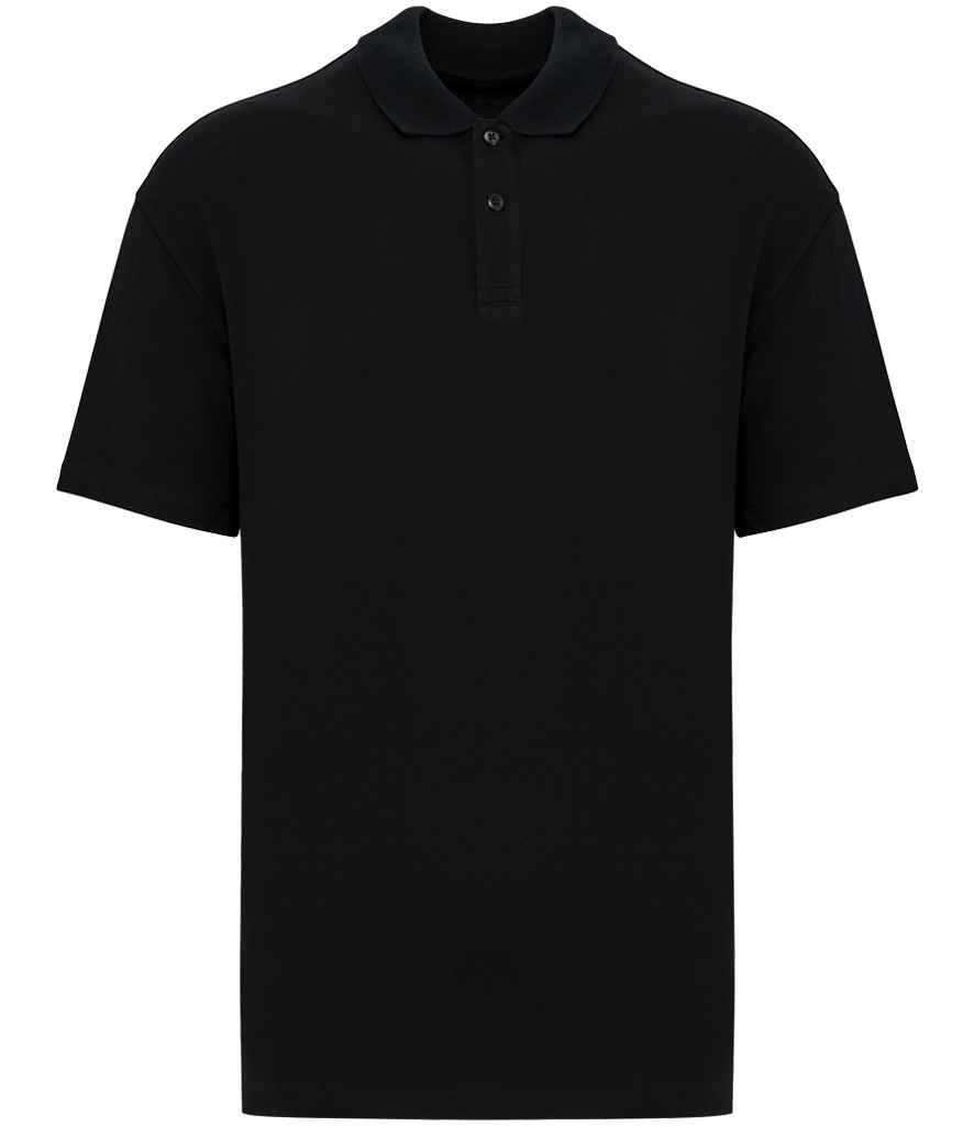 Native Spirit Drop Shoulder Piqué Polo Shirt in Black, front view