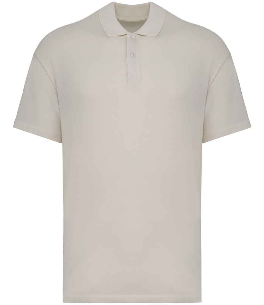Native Spirit Drop Shoulder Piqué Polo Shirt in Ivory, front view
