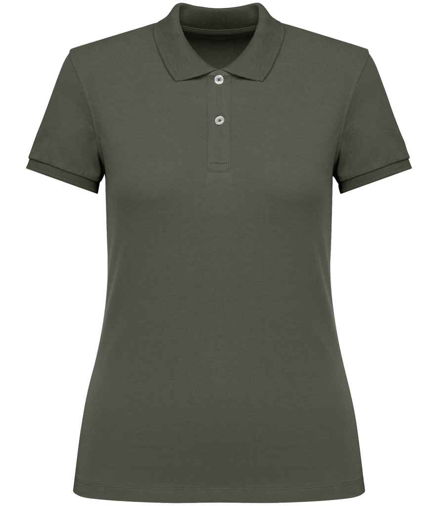 Native Spirit Ladies Piqué Polo Shirt in Organic Khaki, front view