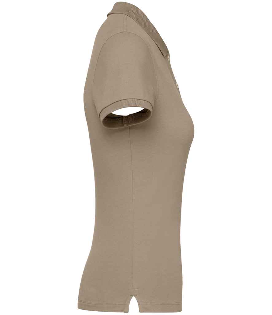 Native Spirit Ladies Piqué Polo Shirt in Wet Sand, side view