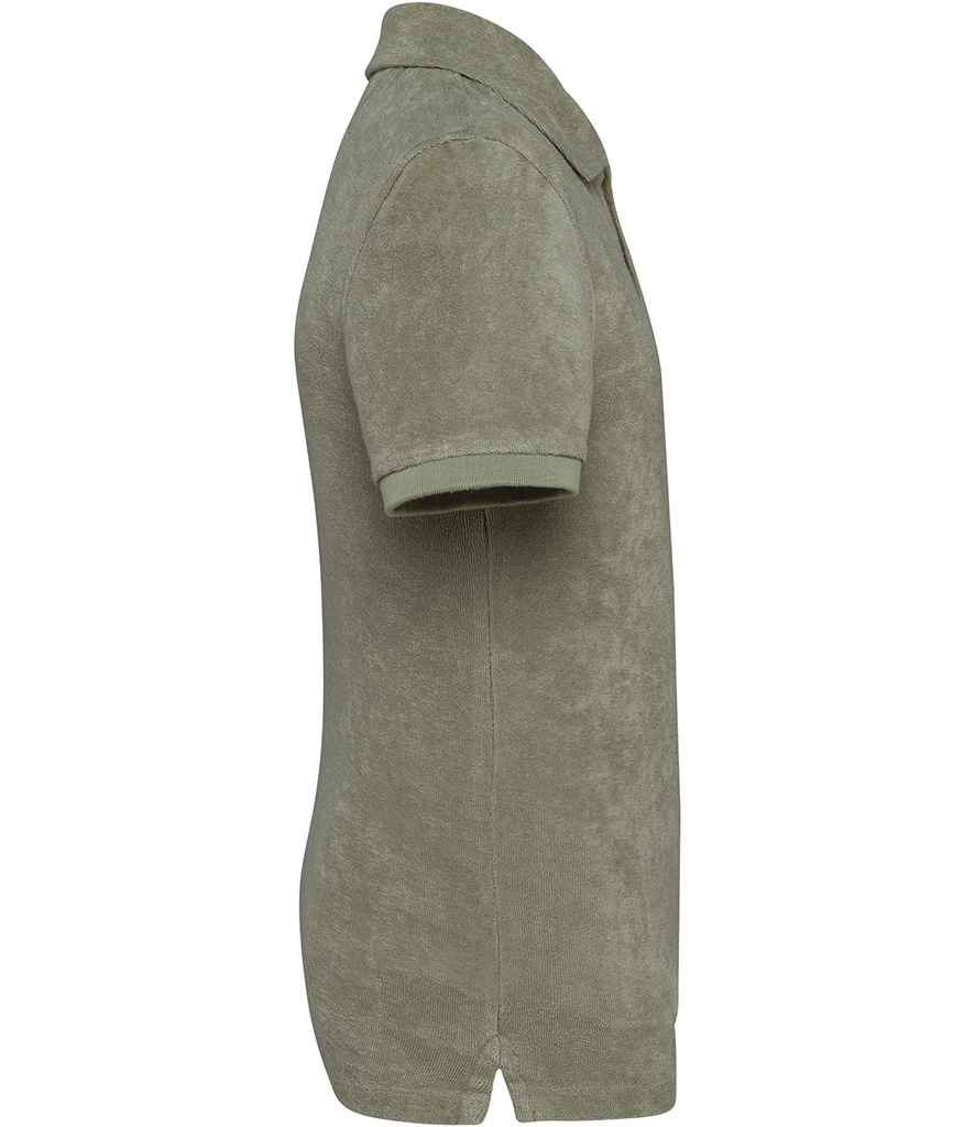 Native Spirit Kids Terry Towel Polo Shirt in Almond Green, side view