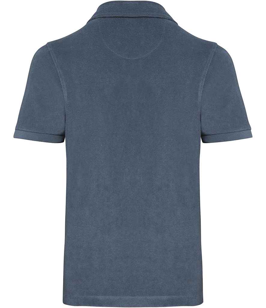 Native Spirit Kids Terry Towel Polo Shirt in Mineral Grey, back view