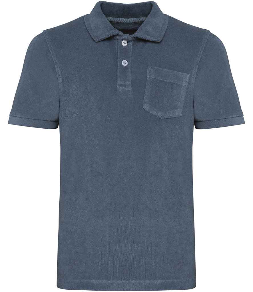 Native Spirit Kids Terry Towel Polo Shirt in Mineral Grey, front view