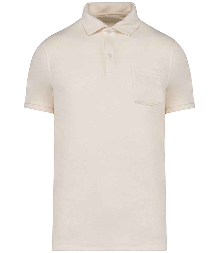Native Spirit Terry Towel Polo Shirt in Ivory, front view