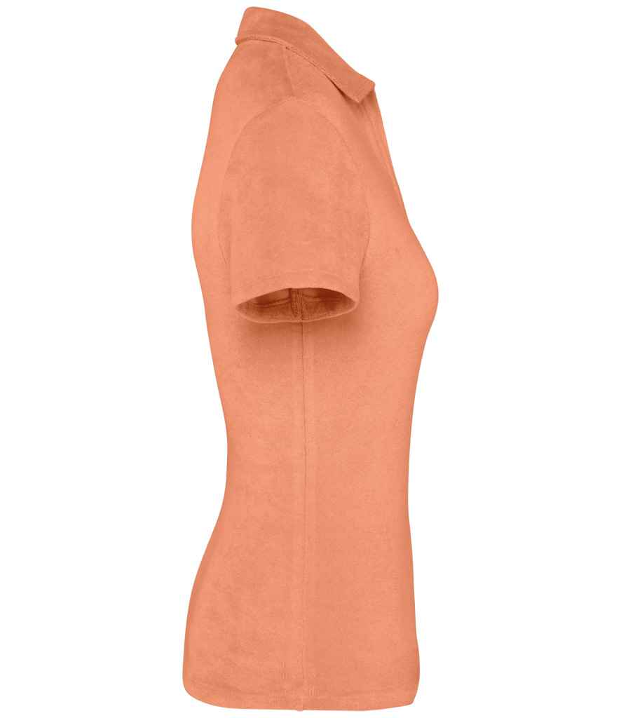 Native Spirit Ladies Terry Towel Polo Shirt in Apricot, side view
