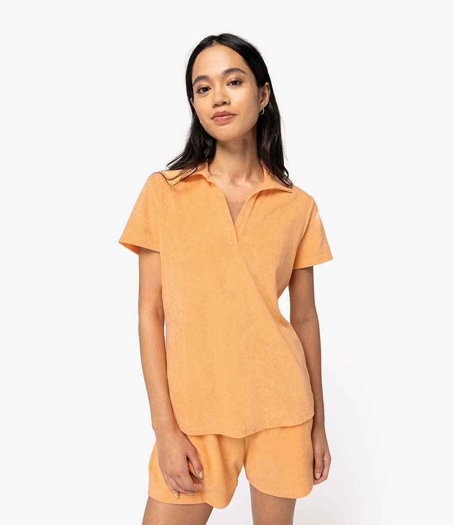 Native Spirit Ladies Terry Towel Polo Shirt in Apricot