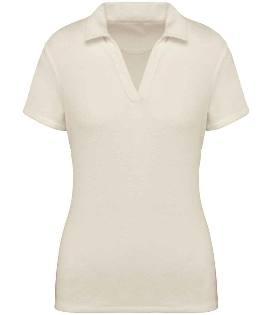 Native Spirit Ladies Terry Towel Polo Shirt in Ivory, front view