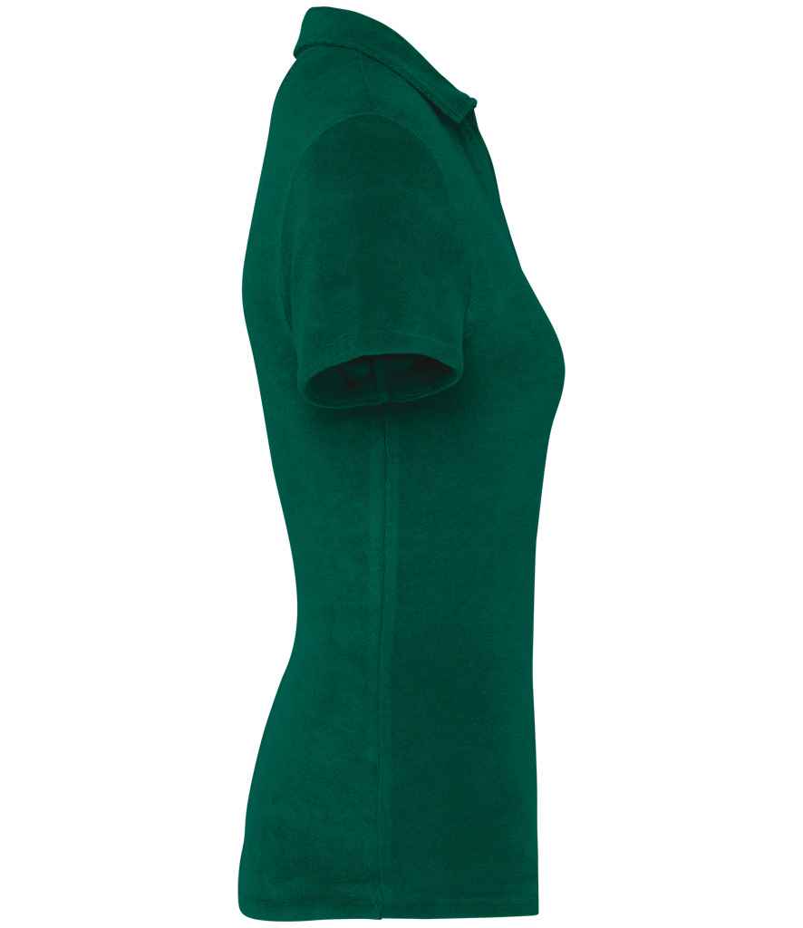 Native Spirit Ladies Terry Towel Polo Shirt in Malachite Green, side view