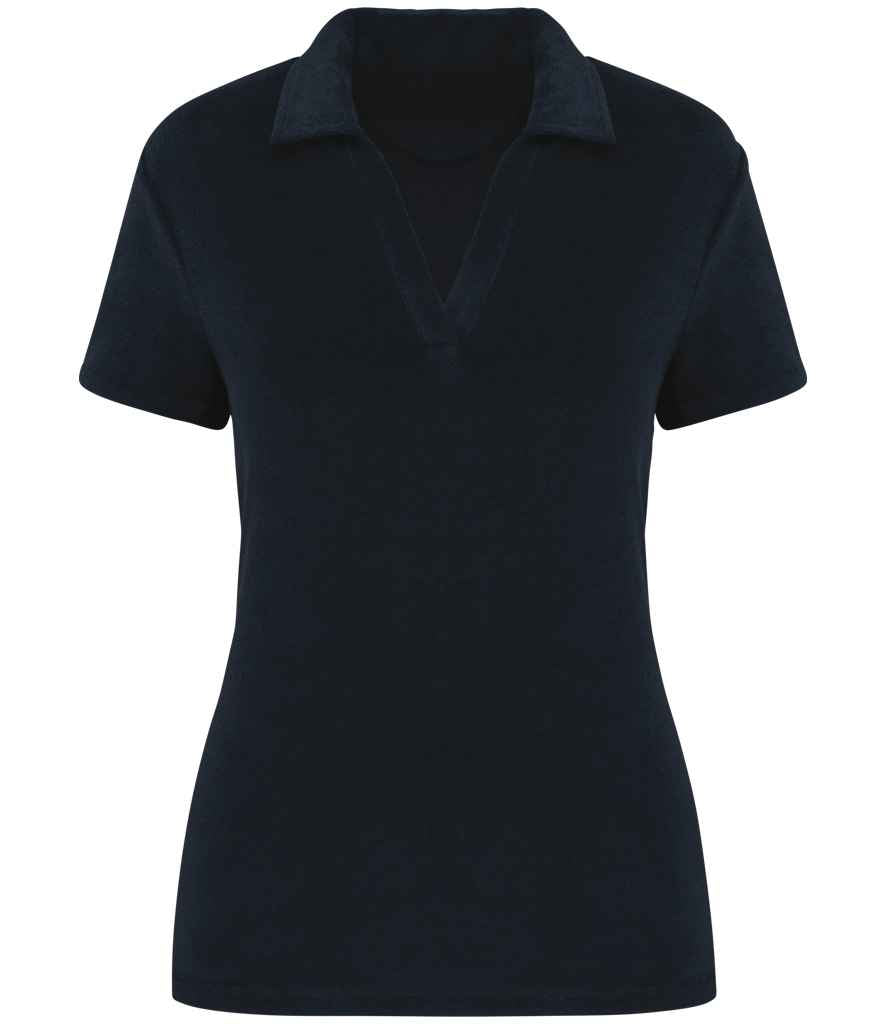 Native Spirit Ladies Terry Towel Polo Shirt in Navy, front view