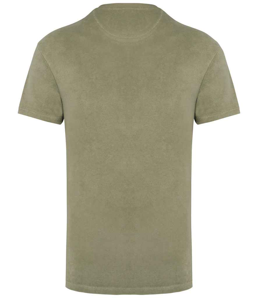 Native Spirit Terry Towel T-Shirt in Almond Green, back view