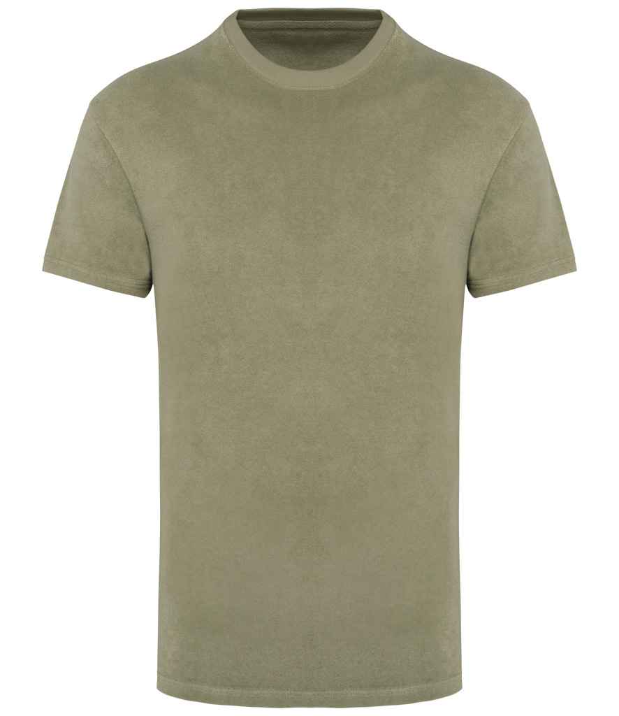 Native Spirit Terry Towel T-Shirt in Almond Green, front view