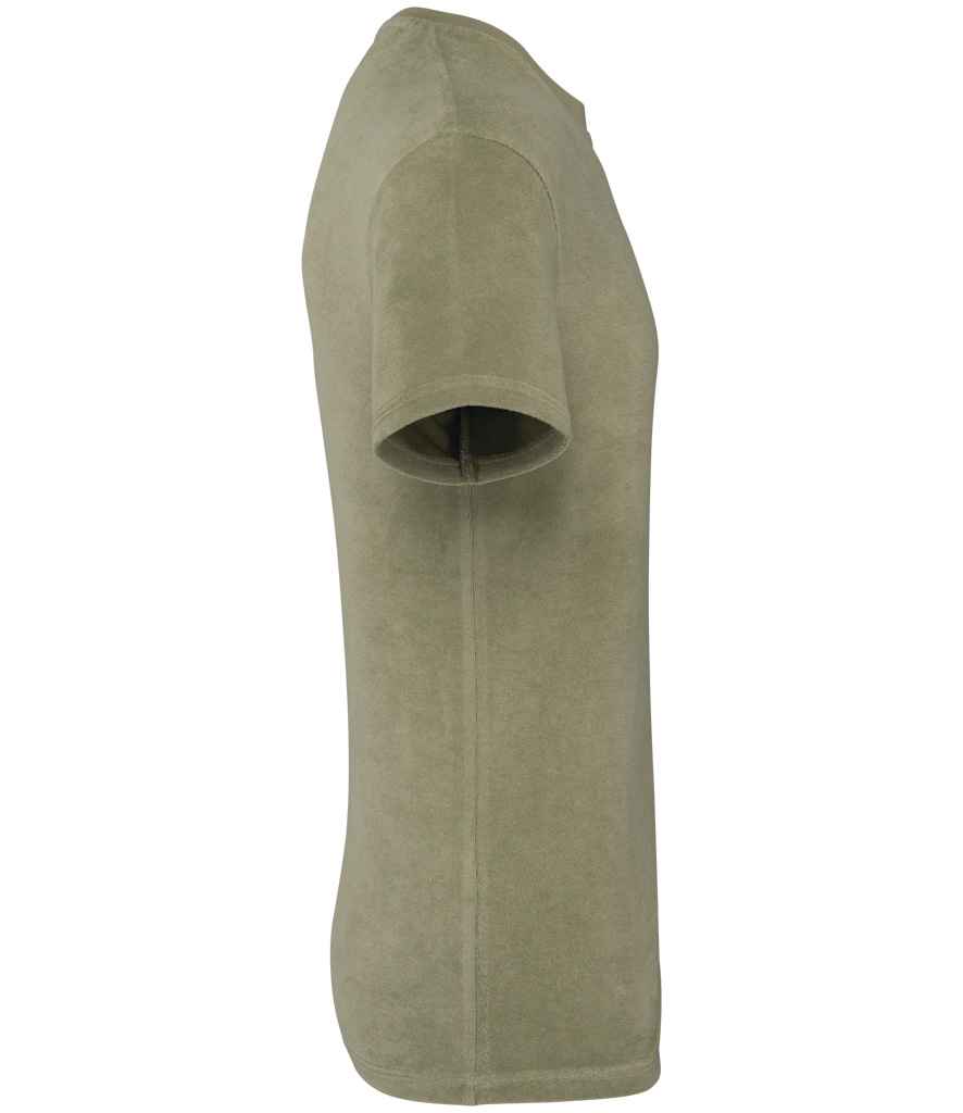 Native Spirit Terry Towel T-Shirt in Almond Green, side view