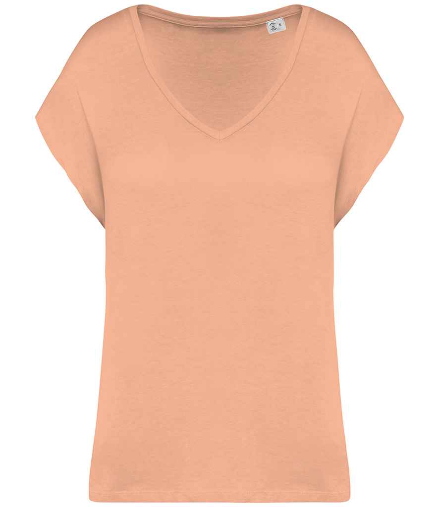 Native Spirit Ladies Oversized V Neck T-Shirt in Apricot, front view