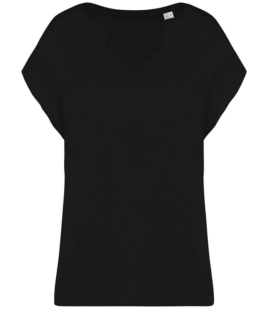 Native Spirit Ladies Oversized V Neck T-Shirt in Black, front view