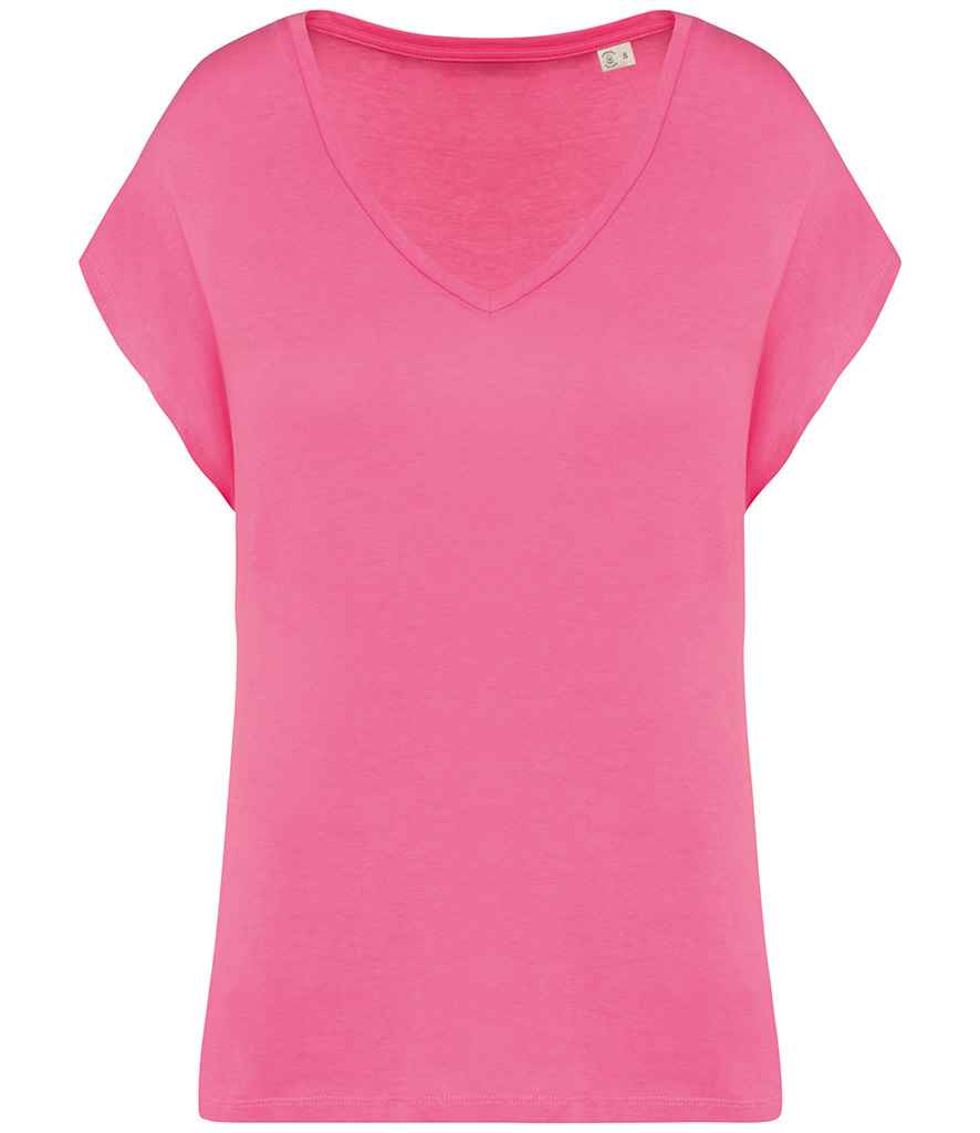 Native Spirit Ladies Oversized V Neck T-Shirt in Candy Rose, front view