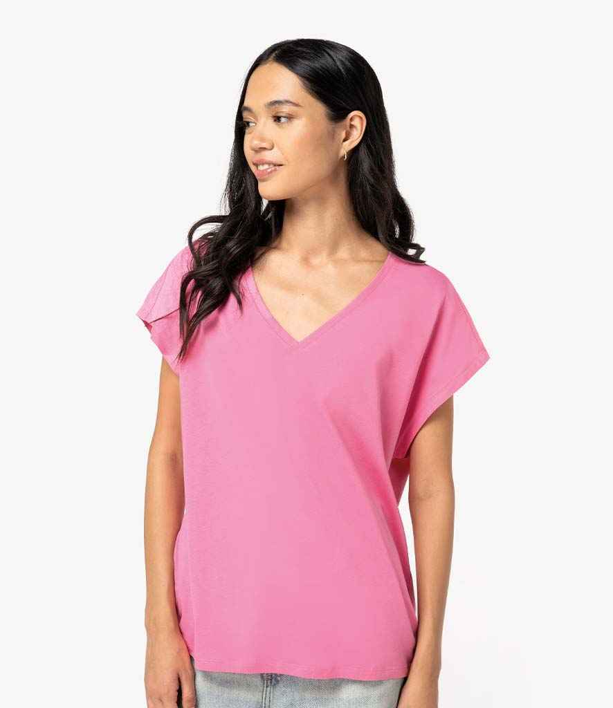 Native Spirit Ladies Oversized V Neck T-Shirt in Candy Rose