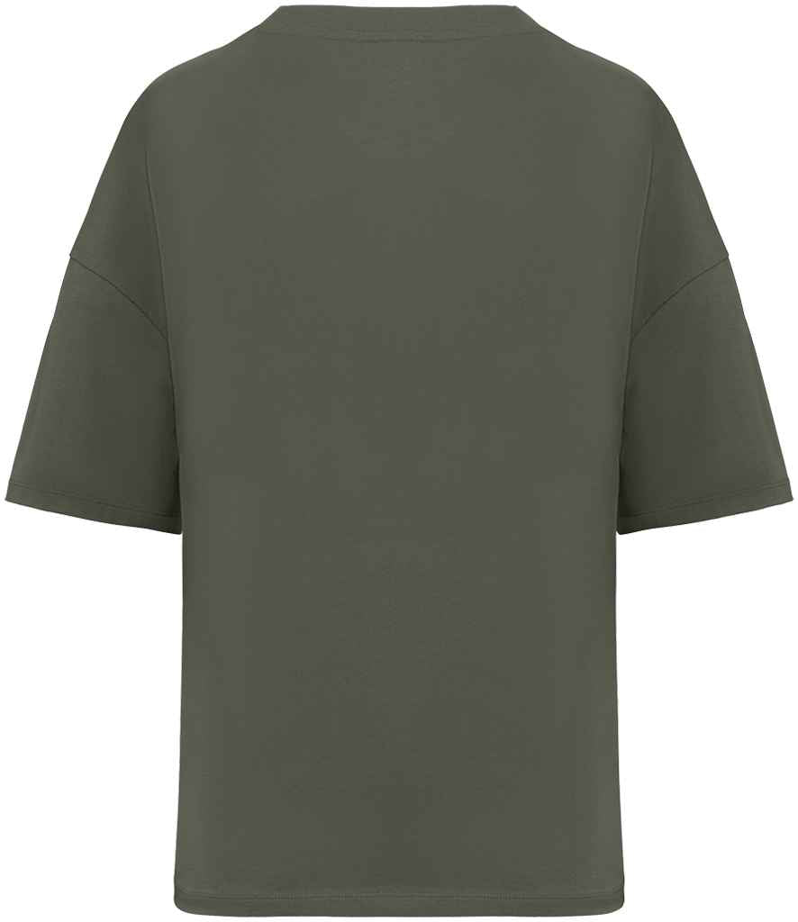 Native Spirit Ladies Oversized T-Shirt in Organic Khaki, back view