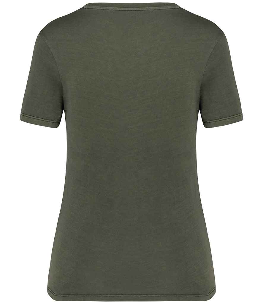 Native Spirit Ladies Faded T-Shirt in Washed Organic Khaki, back view