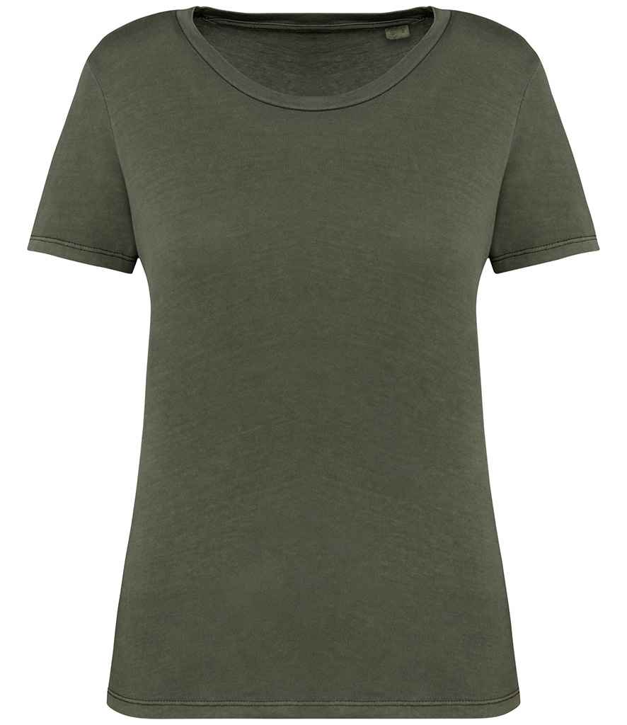 Native Spirit Ladies Faded T-Shirt in Washed Organic Khaki, front view