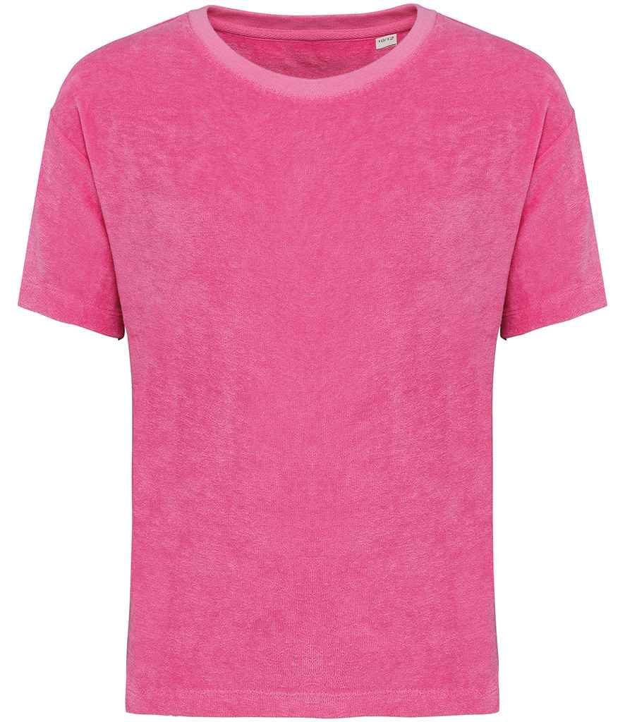 Native Spirit Kids Terry Towel T-Shirt in Candy Rose, front view