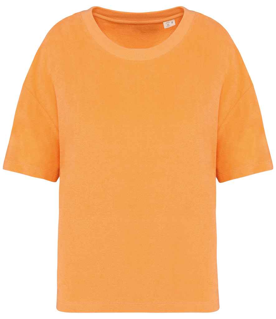 Native Spirit Ladies Terry Towel T-Shirt in Apricot, front view