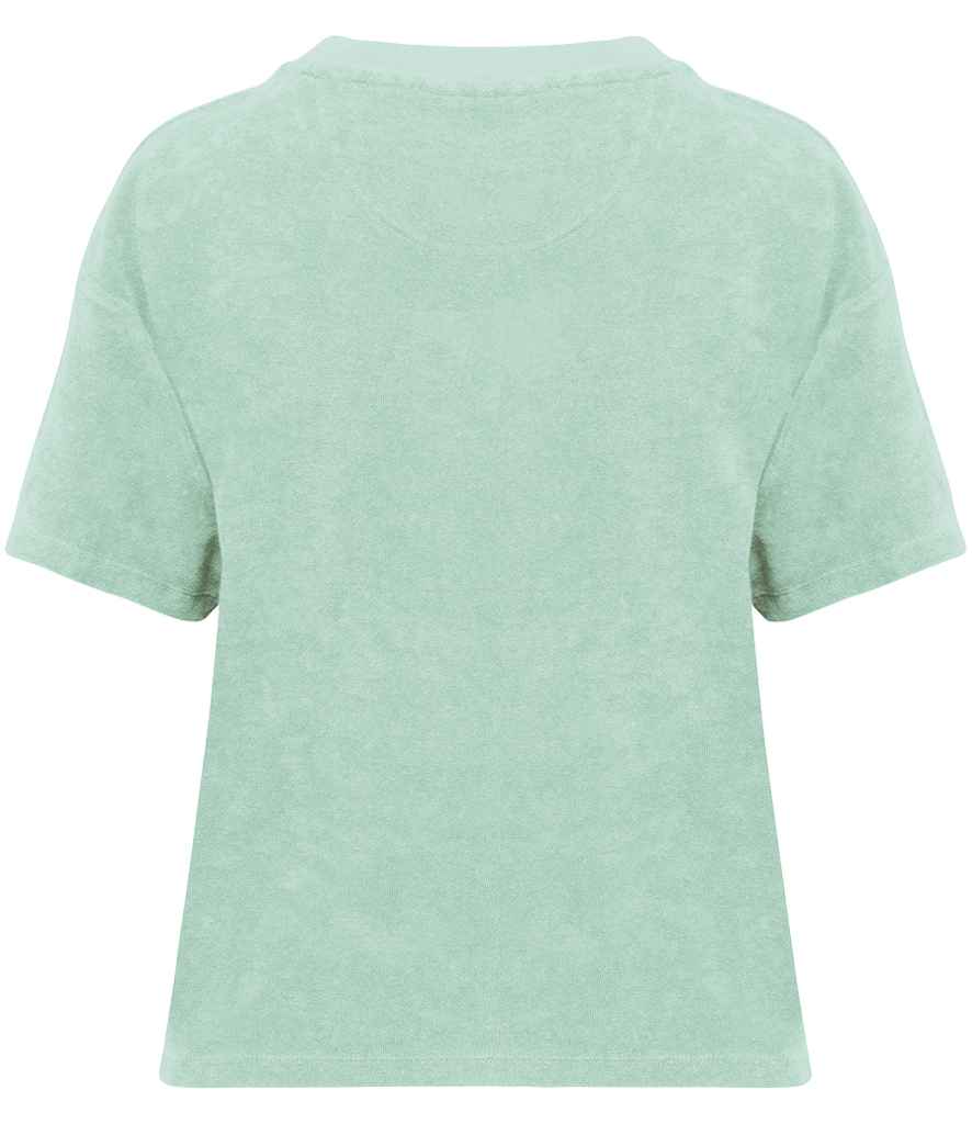 Native Spirit Ladies Terry Towel T-Shirt in Brook Green, back view