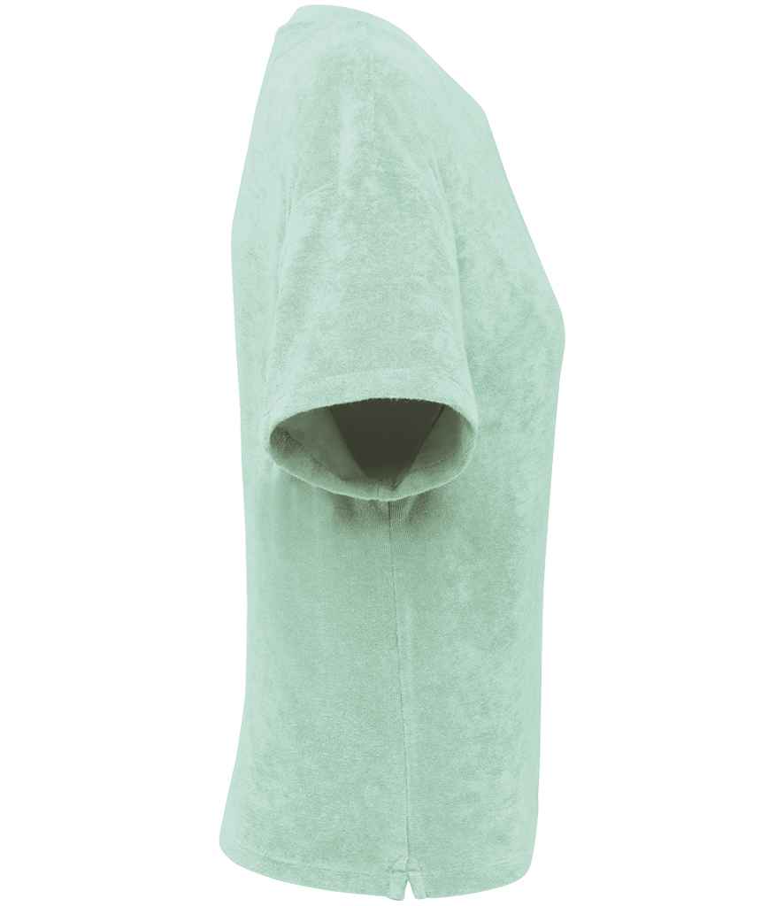Native Spirit Ladies Terry Towel T-Shirt in Brook Green, side view