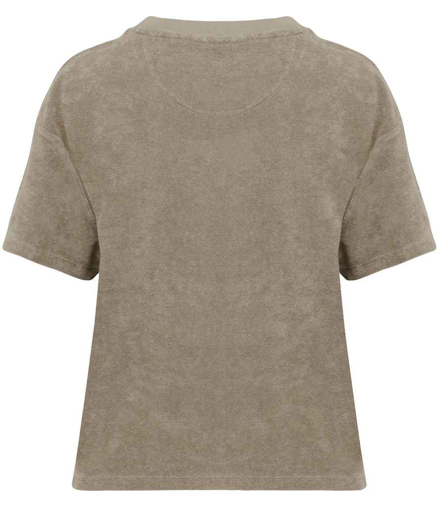 Native Spirit Ladies Terry Towel T-Shirt in Cream Coffee, back view