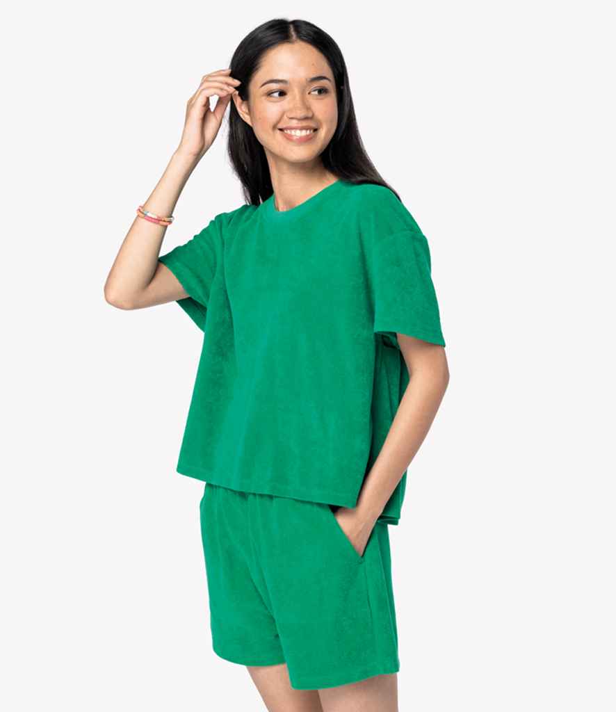 Native Spirit Ladies Terry Towel T-Shirt in Malachite Green