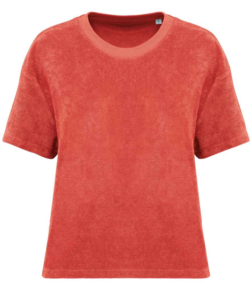 Native Spirit Ladies Terry Towel T-Shirt in Paprika, front view