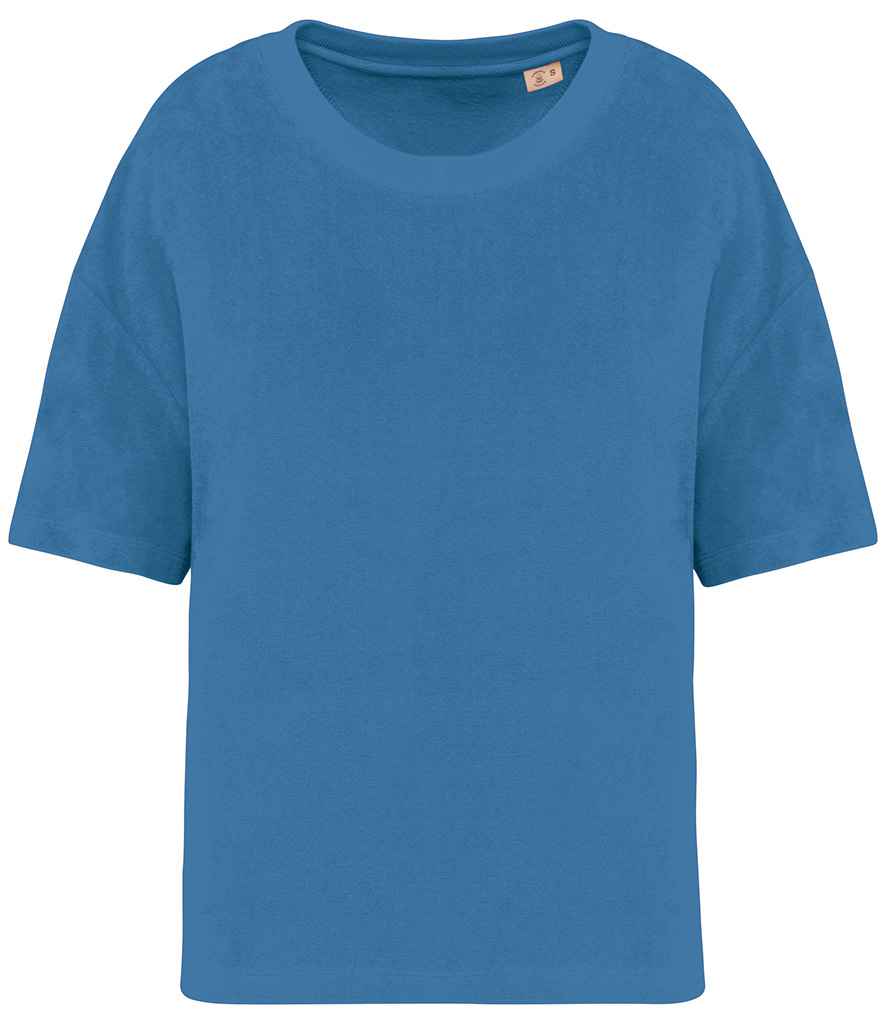 Native Spirit Ladies Terry Towel T-Shirt in Riviera blue, front view