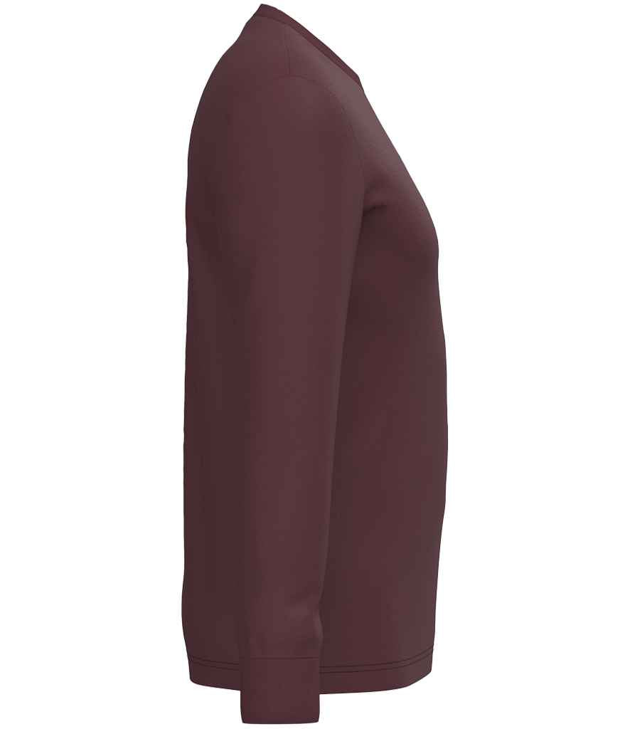 Native Spirit Unisex Crew Neck Long Sleeve T-Shirt in Dark Cherry, side view