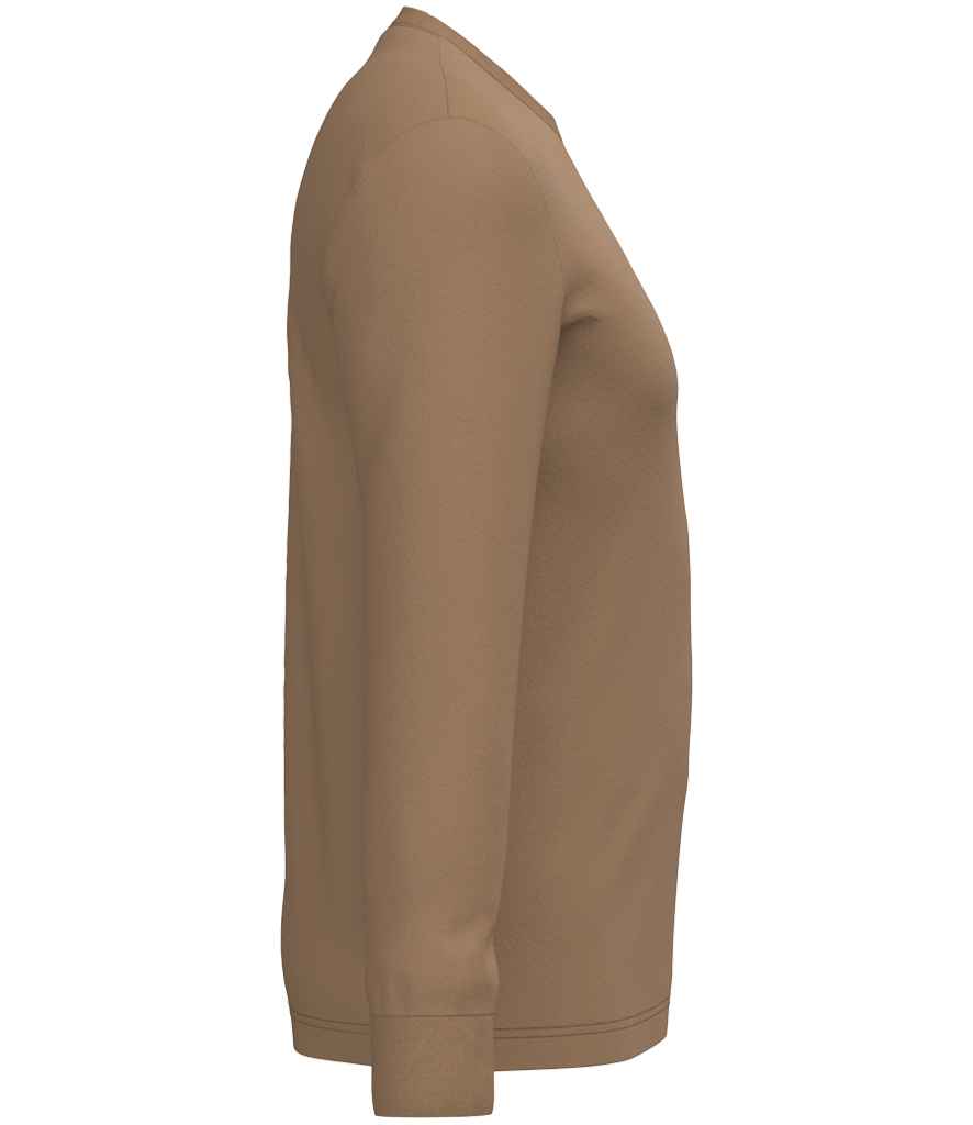 Native Spirit Unisex Crew Neck Long Sleeve T-Shirt in Dark Camel, side view