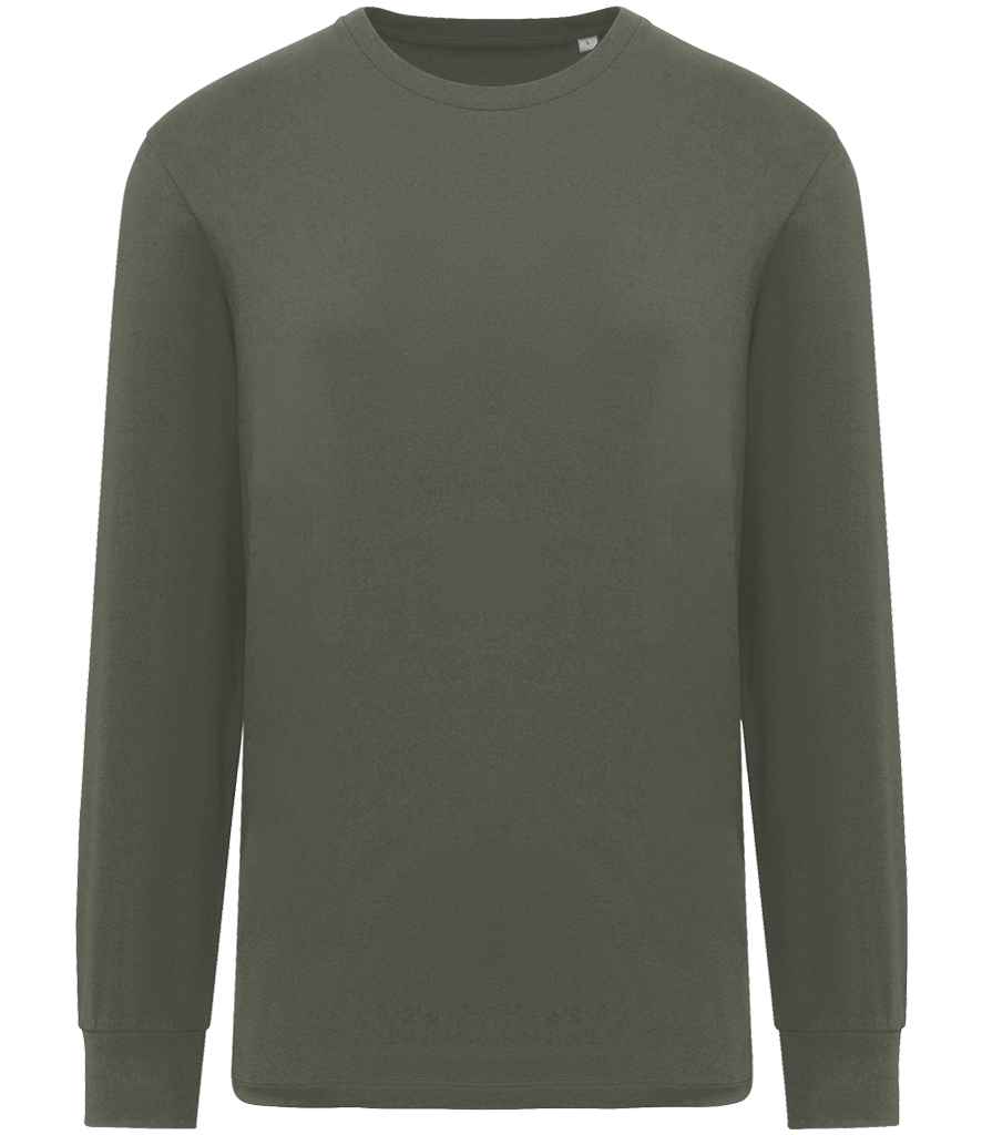 Native Spirit Unisex Crew Neck Long Sleeve T-Shirt in Organic Khaki, front view