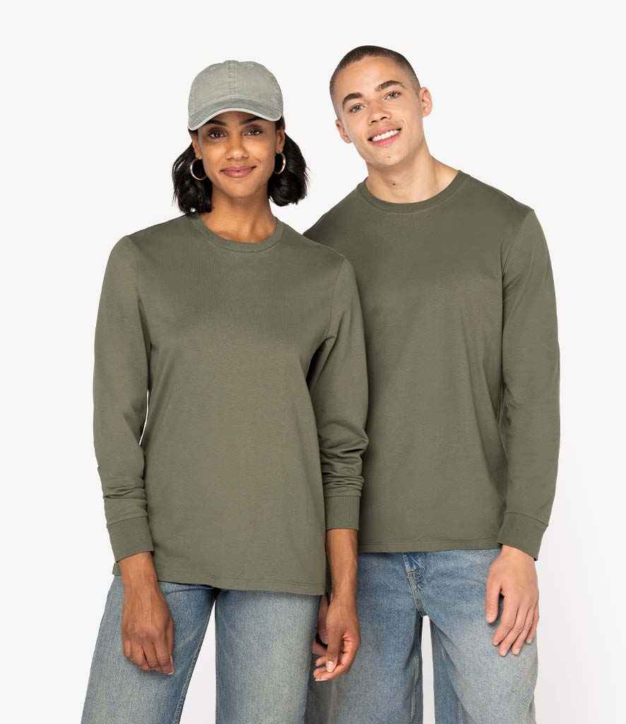 Native Spirit Unisex Crew Neck Long Sleeve T-Shirt in Organic Khaki