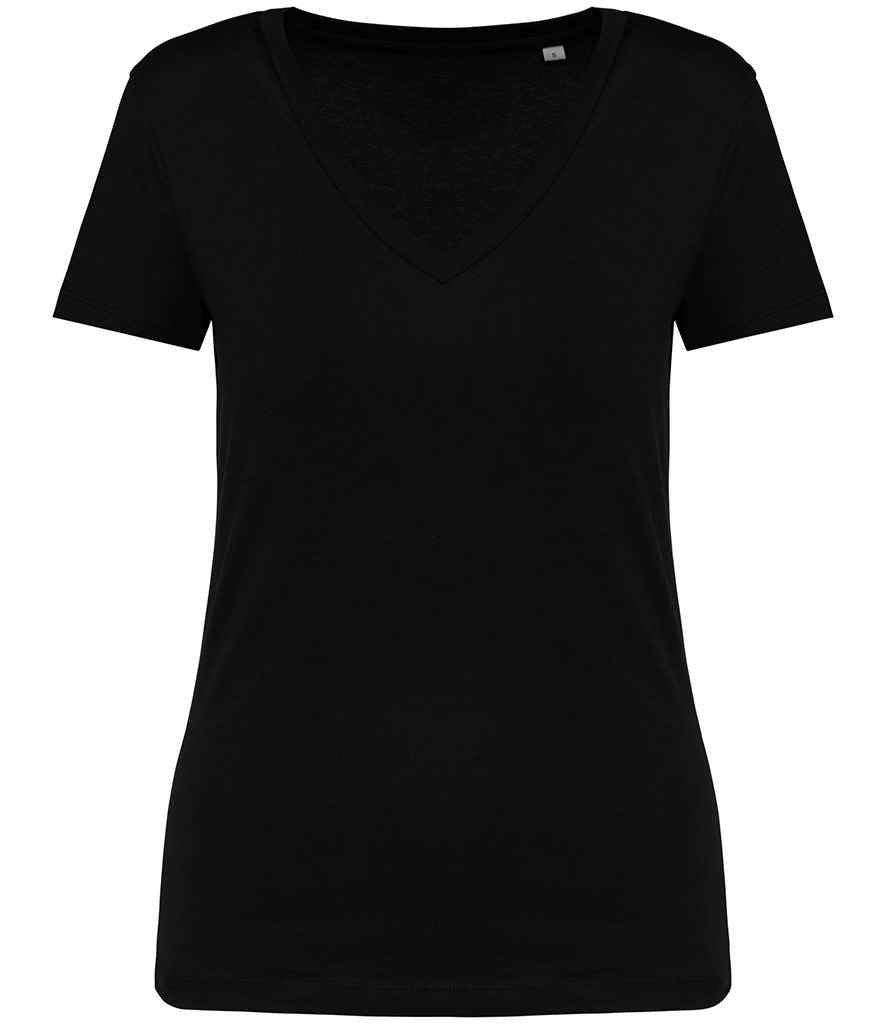 Native Spirit Ladies V Neck T-Shirt in Black, front view