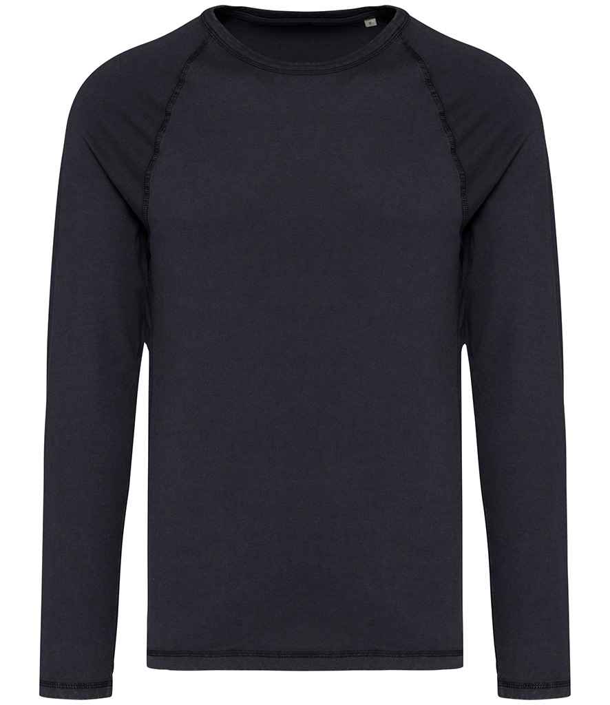 Native Spirit Raglan Long Sleeve Washed T-Shirt in Washed Coal Grey, front view