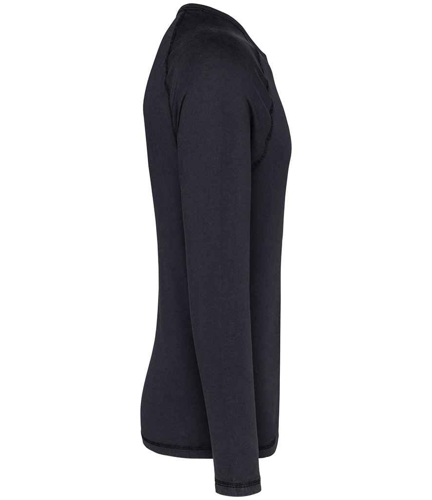 Native Spirit Raglan Long Sleeve Washed T-Shirt in Washed Coal Grey, side view