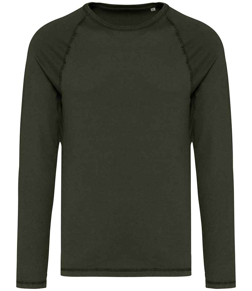 Native Spirit Raglan Long Sleeve Washed T-Shirt in Washed Organic Khaki, front view