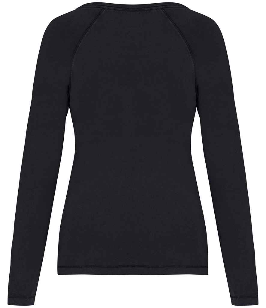 Native Spirit Ladies Raglan Long Sleeve Washed T-Shirt in Washed Coal Grey, back view