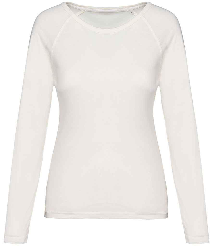Native Spirit Ladies Raglan Long Sleeve Washed T-Shirt in Washed Ivory, front view