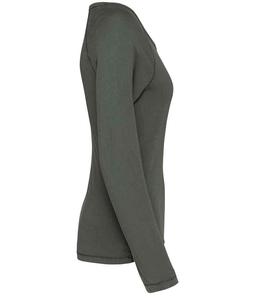 Native Spirit Ladies Raglan Long Sleeve Washed T-Shirt in Washed Organic Khaki, side view
