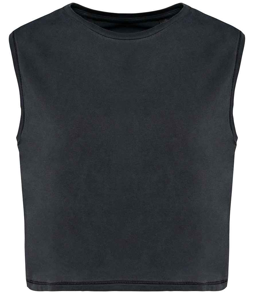 Native Spirit Ladies Cropped Tank Top in Washed Coal Grey, front view