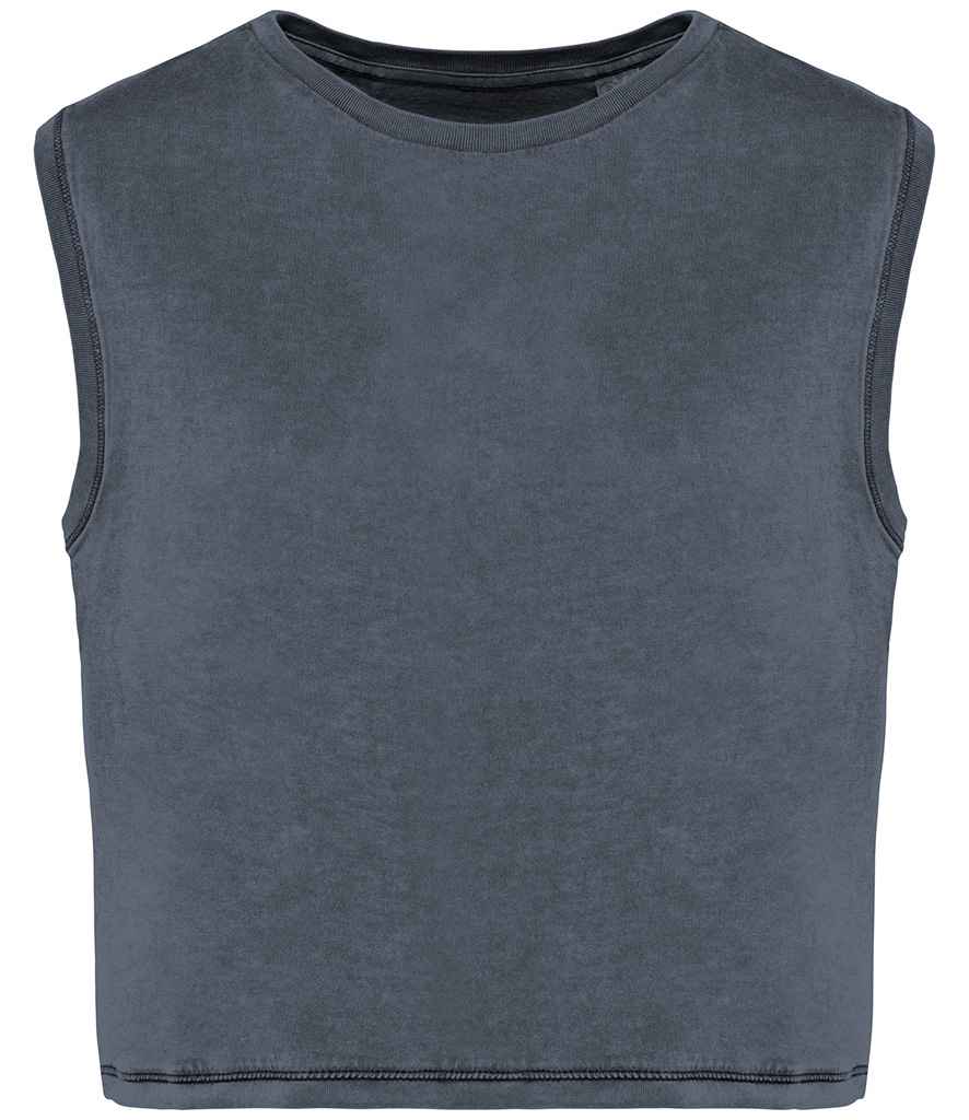 Native Spirit Ladies Cropped Tank Top in Washed Mineral Grey, front view