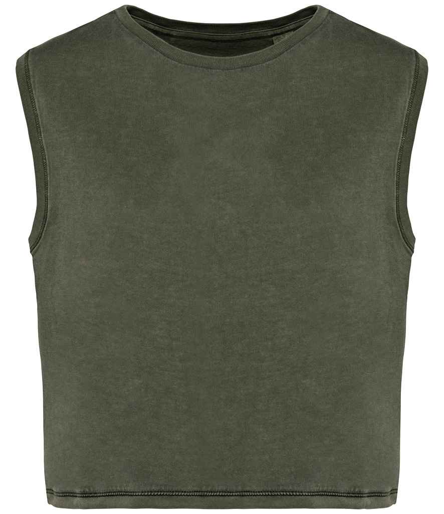Native Spirit Ladies Cropped Tank Top in Washed Organic Khaki, front view