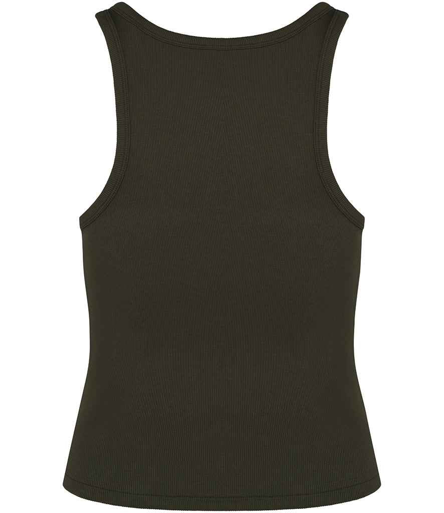 Native Spirit Ladies Ribbed Tank Top in Organic Khaki, back view