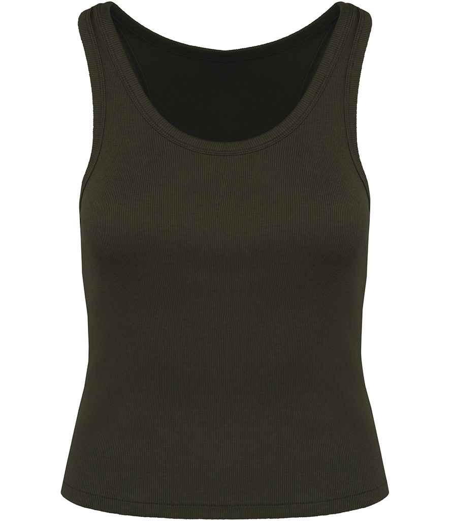 Native Spirit Ladies Ribbed Tank Top in Organic Khaki, front view